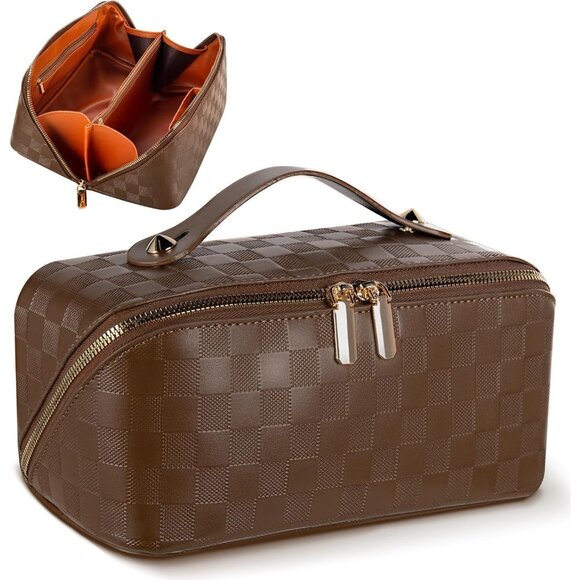 Women Brown Cosmetic Bags Travel Essentials Waterproof Portable Pouch Makeup Bag - Picture 9 of 9